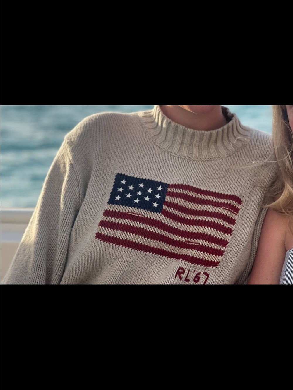 Polo by Ralph Lauren Cream Turtleneck Sweater with American Flag